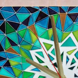 stain Glass Modern Clock_Hand Painted Square Wall Decor_Polygonal Art Clock_Unique Geometric Design Table Clock_Blue Gold Green Decor - thumbnail 4