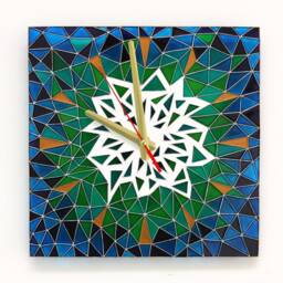 stain Glass Modern Clock_Hand Painted Square Wall Decor_Polygonal Art Clock_Unique Geometric Design Table Clock_Blue Gold Green Decor - thumbnail 3