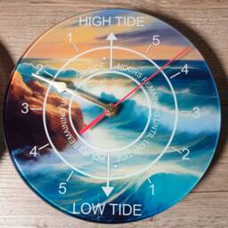 20cm Printed Glass High & Low Tide Time Wall Clock Showing Hours To The Tides - thumbnail 2
