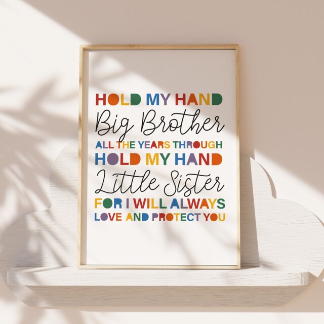 Brother & Sister Print, Sibling Prints, Playroom Big Bro Lil Sis, Rainbow Siblings Shared Room, Wall Art - image 1