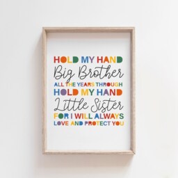 Brother & Sister Print, Sibling Prints, Playroom Big Bro Lil Sis, Rainbow Siblings Shared Room, Wall Art - thumbnail 2