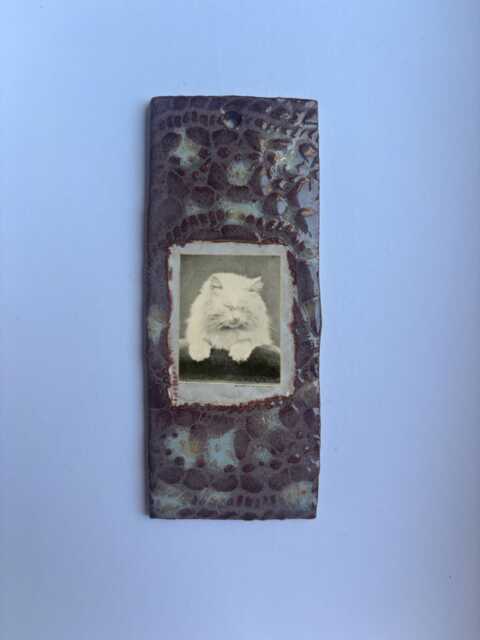 Handmade Ceramic Picture Frame - Rustic Burgundy Blue Wall Hanging Photo Holder