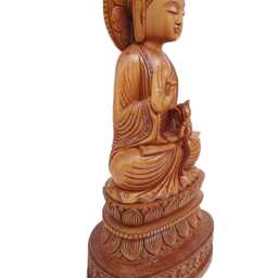 Hand Carved Wooden Buddha Statue, Home Decor Gift, 17 Inch - thumbnail 3