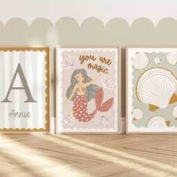 Set Of 3 Sea Prints, Personalised Mermaid Print, Shells World Is Your Oyster Ocean Nursery Under The Prints - thumbnail 2
