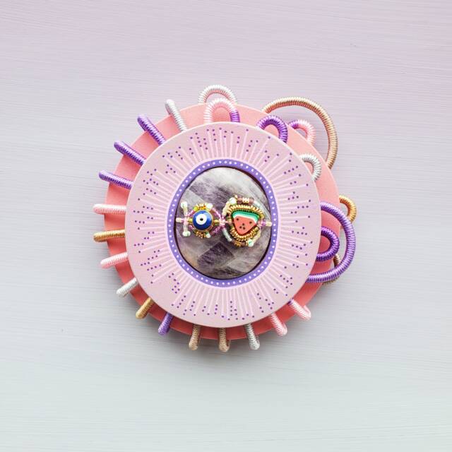Purple Wall Jewelry, Wood & Amethyst Stone, Serenity Wall Talisman - Handcrafted Protective Amulet - Spiritual Decoration - image 1