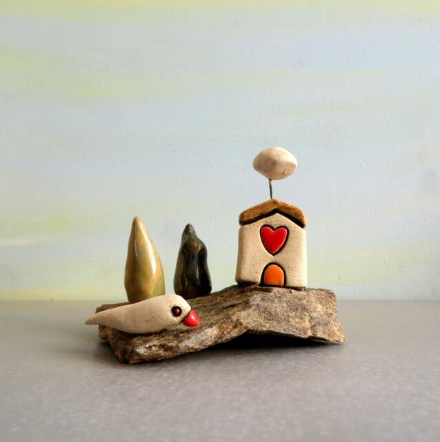 Handmade Ceramic Beach House Sculpture, Miniature Table Decor - image 1
