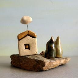 Handmade Ceramic Beach House Sculpture, Miniature Table Decor - thumbnail 4