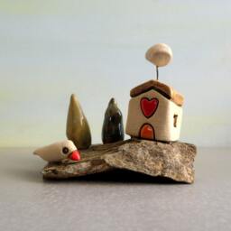 Handmade Ceramic Beach House Sculpture, Miniature Table Decor - thumbnail 2