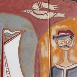 Handmade Ceramic Tile Mural, Sailing Ship, Greek Folk Art - thumbnail 4