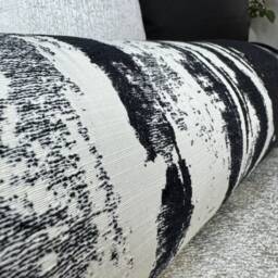 Monochrome Bolster Cushion, Black - Cream Feather Pillow Clarke & Designer Fabric Sofa Accent 16x6 - thumbnail 4