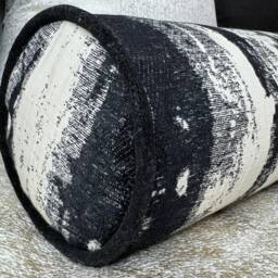 Monochrome Bolster Cushion, Black - Cream Feather Pillow Clarke & Designer Fabric Sofa Accent 16x6 - thumbnail 3