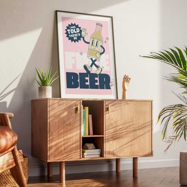 Free Beer - Retro Bottle Poster Funny Themed Poster, Humorous Wall Art For Home Bar, Man Cave, Drink Print, Bold Typography Poster - image 1