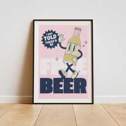 Free Beer - Retro Bottle Poster Funny Themed Poster, Humorous Wall Art For Home Bar, Man Cave, Drink Print, Bold Typography Poster - thumbnail 2