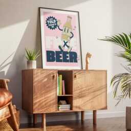 Free Beer - Retro Bottle Poster Funny Themed Poster, Humorous Wall Art For Home Bar, Man Cave, Drink Print, Bold Typography Poster - thumbnail 1