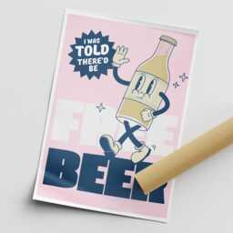 Free Beer - Retro Bottle Poster Funny Themed Poster, Humorous Wall Art For Home Bar, Man Cave, Drink Print, Bold Typography Poster - thumbnail 3
