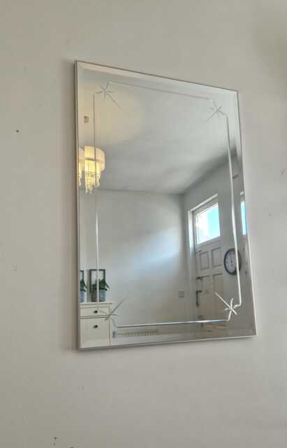 Plain Silver Frame Wall Mirror Engraved Etching Design Vintage Traditional 78x52cm - 30x20Inch Bevelled Glass Modern Frameless Made in UK - image 1