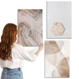 Canvas Set Of 3 - Designer Abstraction Inspired By Nature, Brown Photo Print, Natural Textures Wall Decor - thumbnail 1