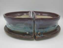 Handmade Ceramic Book End Planter - Purple/Blue/Green/Brown - Set Of 2 - thumbnail 1