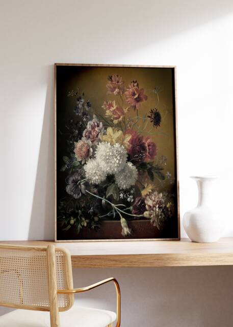 Antique Flower Painting, Floral Print, Still Life With Flowers , Dark Academia Decor, Moody Wall Art, Botanical Digital, Home Decor - image 1