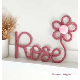 Personalized Knitted Wire Name Sign Nursery Decor With Flower & Pom-Pom - thumbnail 1