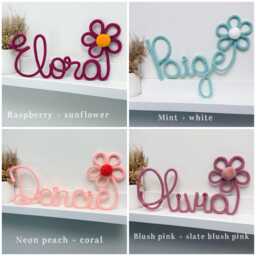 Personalized Knitted Wire Name Sign Nursery Decor With Flower & Pom-Pom - thumbnail 4