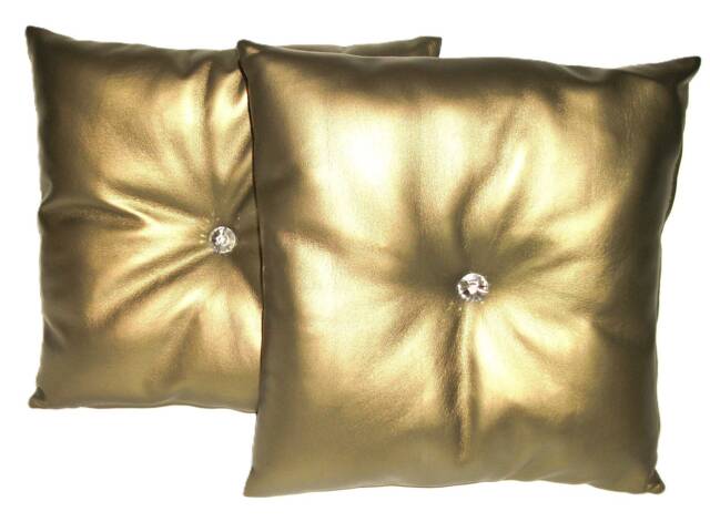 "2 Gold Faux Leather With Filler Pads Cushions & Crystal Buttons 16"" 18"" 20" - image 1
