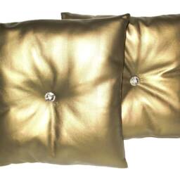 "2 Gold Faux Leather With Filler Pads Cushions & Crystal Buttons 16"" 18"" 20" - thumbnail 2