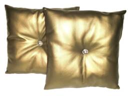 "2 Gold Faux Leather With Filler Pads Cushions & Crystal Buttons 16"" 18"" 20"