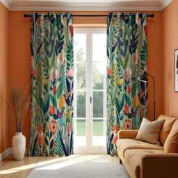 Tropical Garden Curtains, Colorful Botanical Floral Drapes, Green Jungle Print Window Panels, Custom Made Eyelet Or Rod Pocket Curtains - thumbnail 2