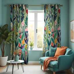 Tropical Garden Curtains, Colorful Botanical Floral Drapes, Green Jungle Print Window Panels, Custom Made Eyelet Or Rod Pocket Curtains - thumbnail 3