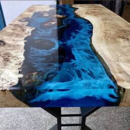 Made To Order Custom Table, Deep Sea Blue River Epoxy Walnut Resin Epoxy, Dining Table