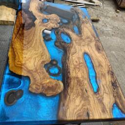 Made To Order Custom Table, Deep Sea Blue River Epoxy Walnut Resin Epoxy, Dining Table - thumbnail 2