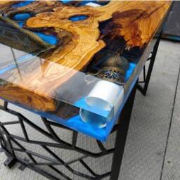 Made To Order Custom Table, Deep Sea Blue River Epoxy Walnut Resin Epoxy, Dining Table - thumbnail 3