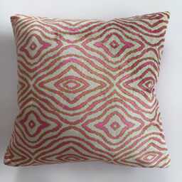 Silk Velvet Cushion Cover, Pink Ikat Pillow, Turkish Jacquard Cushion, Decorative Pillowcase 16''x16''/40x40 cm