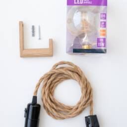 Oak Wood Wall Hook Lamp With Fabric Cord - Minimalist Sconce - thumbnail 4