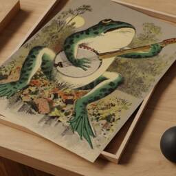 Frog Playing Banjo in The Moonlight, Vintage Poster, Antique Illustration, Printable Wall Art, Retro Print, Giclee Lithograph - thumbnail 2