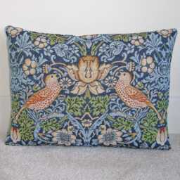 "William Morris Strawberry Thief Cushion Cover Tapestry Blue With Zip 12x16 Oblong Bolster Birds Pillow Case Sham Pillowcase 16""x12"