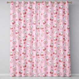 Cute Strawberry Bunny Macaron Dessert Kawaii Pink Background Seamless Pattern Readymade Eyelet Ring Top Thermal 100% Blackout Curtains - thumbnail 2
