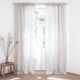 Gray Striped Tie Top Linen Curtain. Boho - thumbnail 2