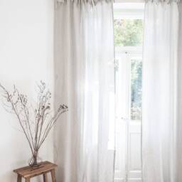 Gray Striped Tie Top Linen Curtain. Boho - thumbnail 3