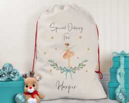 Personalised Large Christmas Sack Xmas Classic Ballerina Name Stocking Star Gift Red Drawstring Decoration Sk166