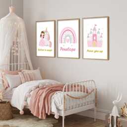 Fairytale Princess Unicorn Prints Set Of 3 Pastel Nursery Wall Art - thumbnail 3