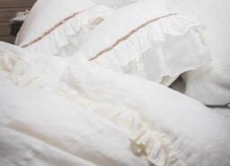 White Linen Pillowcase Shabby Chic Ruffle Bedding, Velvet Ribbon - thumbnail 3