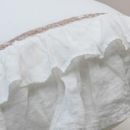 White Linen Pillowcase Shabby Chic Ruffle Bedding, Velvet Ribbon - thumbnail 2