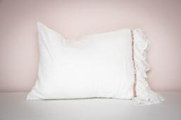 White Linen Pillowcase Shabby Chic Ruffle Bedding, Velvet Ribbon - thumbnail 1