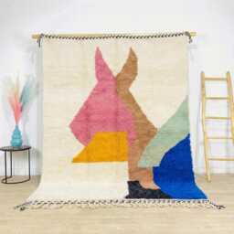 Moroccan White Berber Rug, Handwoven Wool Shag Rug With Geometric Shapes, Authentic Beni Ourain Style Carpet, Large 9x12 Area - thumbnail 1
