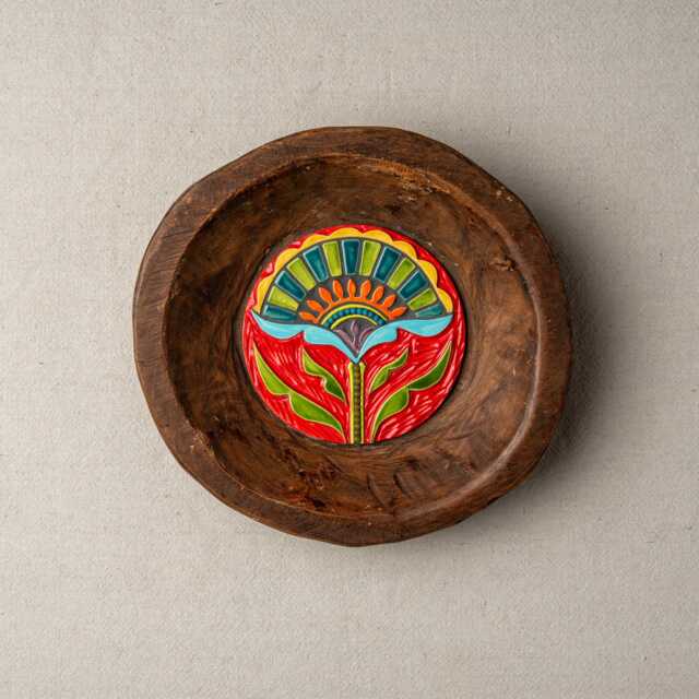 Ceramic Wall Art in Hand Carved Wood Dough Bowl With Handmade & Mosaic Tile, Made To Order, Deep Framed - image 1