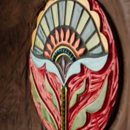 Ceramic Wall Art in Hand Carved Wood Dough Bowl With Handmade & Mosaic Tile, Made To Order, Deep Framed - thumbnail 3