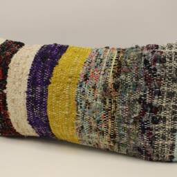 Vintage Turkish Kilim Lumbar Pillow Cover, Boho Wool Cushion - 12x24 In - thumbnail 3