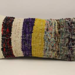Vintage Turkish Kilim Lumbar Pillow Cover, Boho Wool Cushion - 12x24 In - thumbnail 2